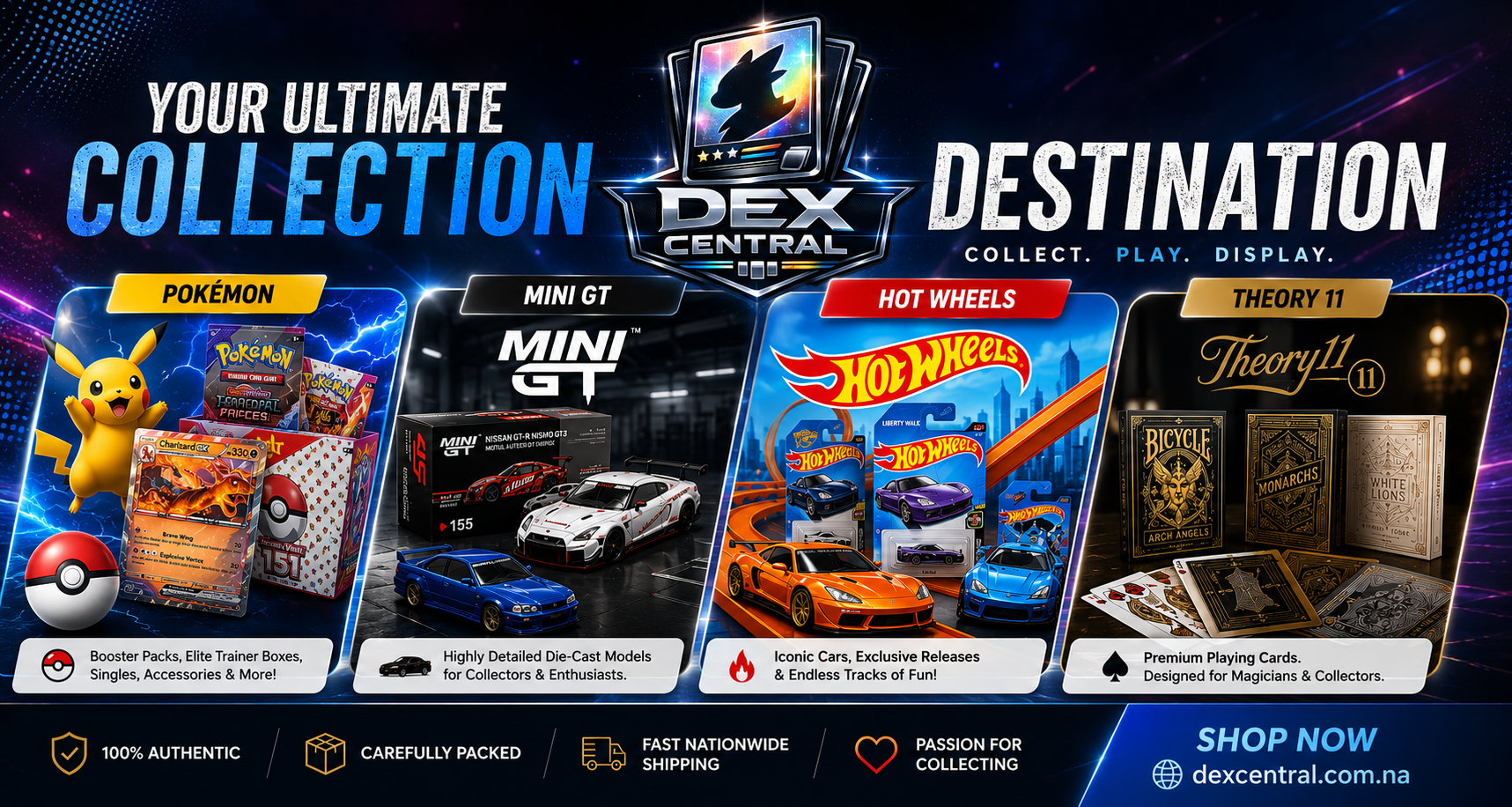 Your Ultimate Collection Destination — Pokémon, Mini GT, Hot Wheels & Theory 11. Collect. Play. Display.